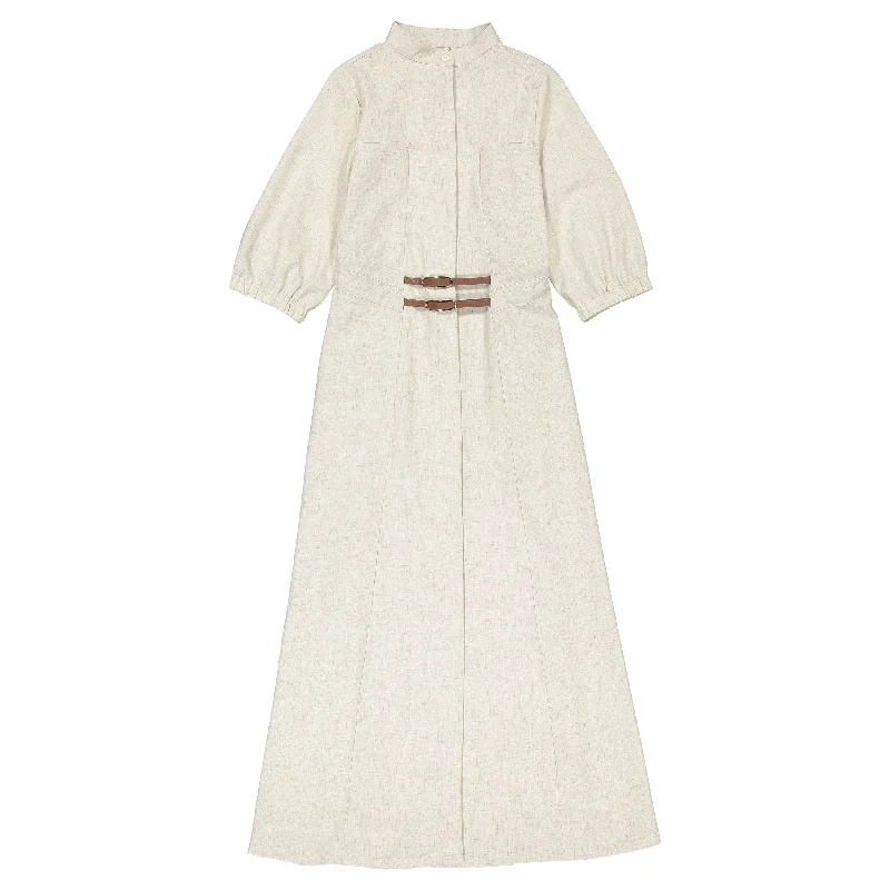 Ava and Lu Beige Linen Belted Dress