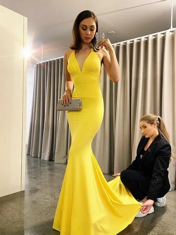 Sexy V-neck Mermaid Open Back Party Long Evening Party Prom Dress,PDY0130