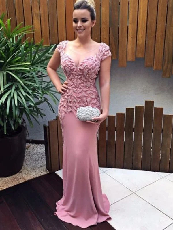 Cap Sleeves Mermaid Pink Scoop Fashion Prom Dresses, Elegant Modest Prom Dress, PDY0147 Cap Sleeves Mermaid Pink Scoop Fashion Prom Dresses, Elegant Modest Prom Dress, PDY0147