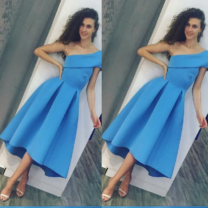 Tea Length Blue One Shoulder Prom Dresses,Formal Occasion Dress,New Evening Dress,PDY0301 Tea Length Blue One Shoulder Prom Dresses,Formal Occasion Dress,New Evening Dress,PDY0301