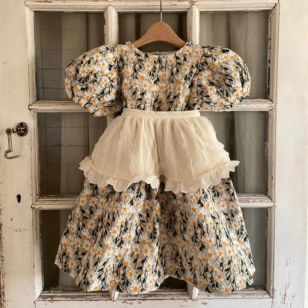 Korean Japan Fashion Princess Vintage Dress Flower Embroidery Puff Sleeve Baby Party Wedding Birthday A-Line Dress Child Clothes Korean Japan Fashion Princess Vintage Dress Flower Embroidery Puff Sleeve Baby Party Wedding Birthday A-Line Dress Child Clothes