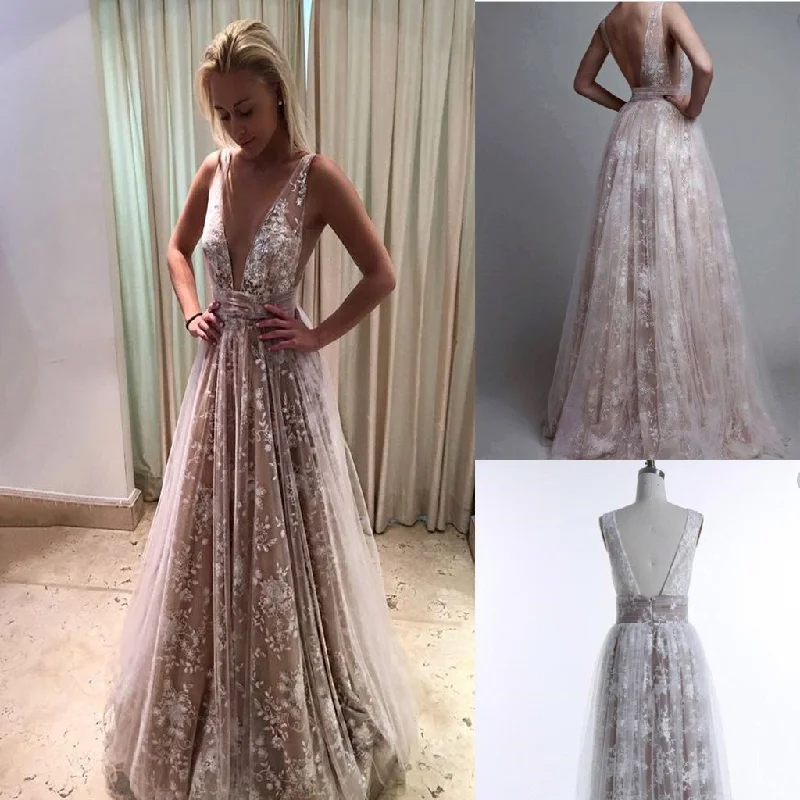 A-Line Deep V-Neck Tulle Lace Appliques Floor-Length Long Sexy Party Prom Dress. PDY0201 A-Line Deep V-Neck Tulle Lace Appliques Floor-Length Long Sexy Party Prom Dress. PDY0201
