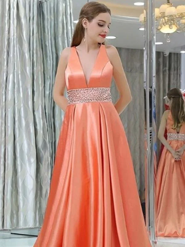 A-line V-neck V-back Orange Satin Long Evening Prom Dresses,Cheap Prom Dresses,PDY0504 A-line V-neck V-back Orange Satin Long Evening Prom Dresses,Cheap Prom Dresses,PDY0504