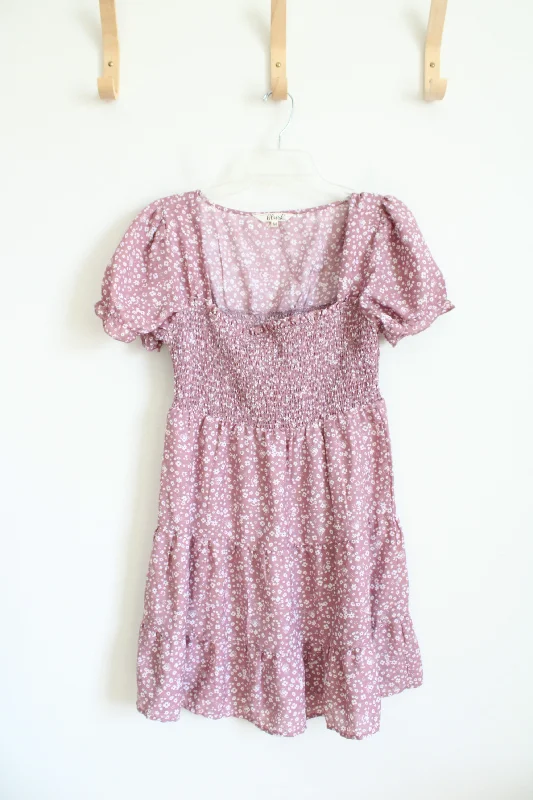 Hint Of Blush Mauve & White Floral Smocked Tiered Dress | M