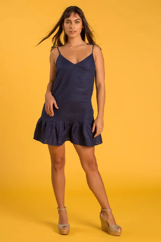 BORA-BORA Linen Dress - Navy Blue