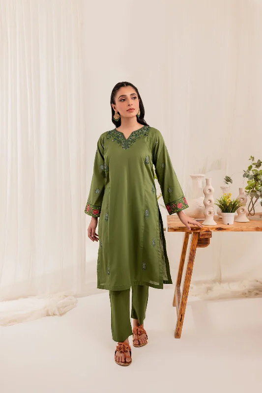 2PC Embroidered Dress- EEG08