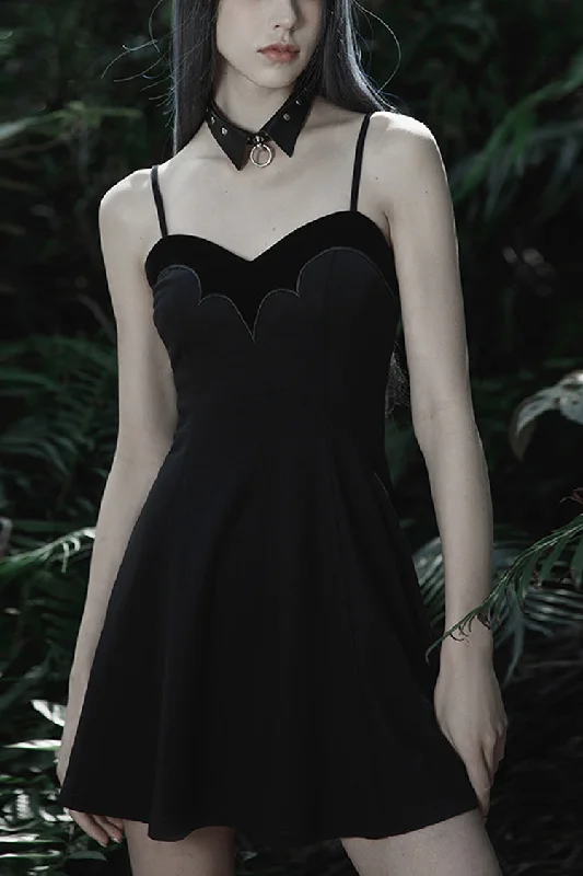 Black Bat Fleece Embroidered Sun Gothic Suspender Women's Dress