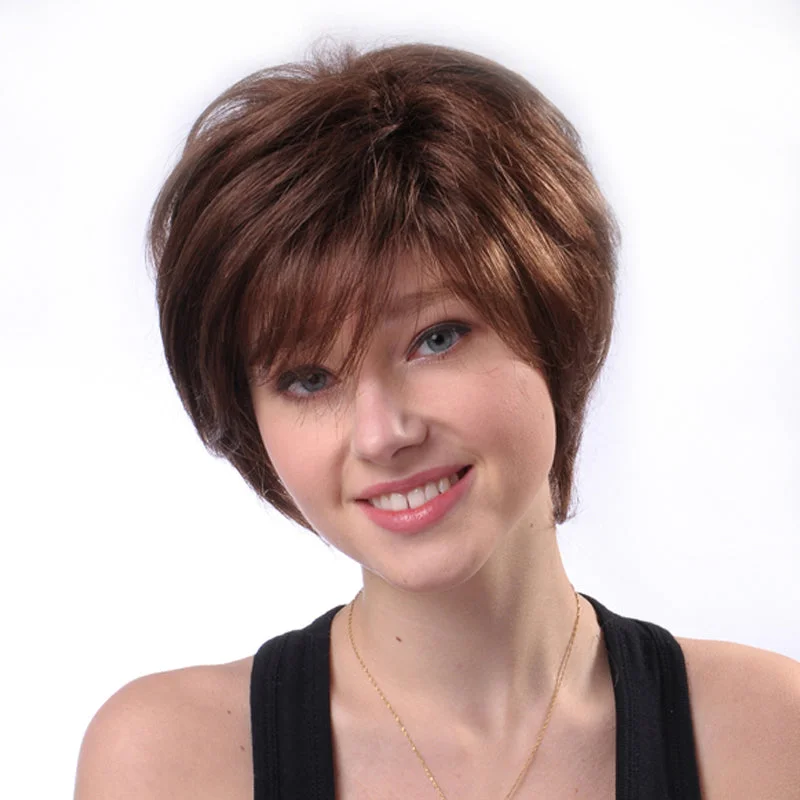 Maxbell Women Lady Short Wig Human Hair Full Wig Natural Fluffy Hair Wigs for Fancy Dress Cosplay Daily Work