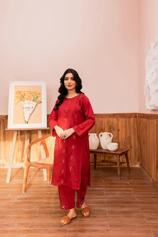 2PC Embroidered Dress- EMB14