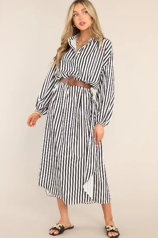Make Haste Black & White Striped Dress