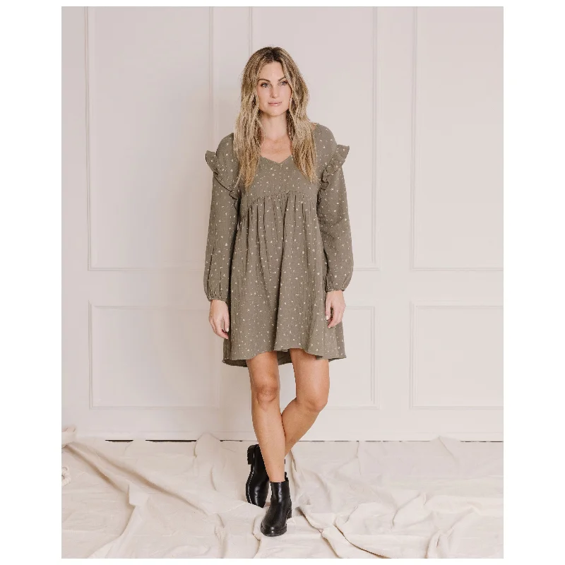 Rylee and Cru Olive Stars Velvet Tie Mini Womens Dress
