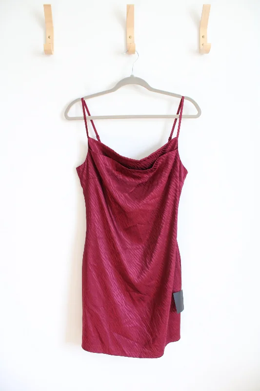 NEW Lulus Wine Red Zebra Print Cowl Neck Satin Slip Dress | S