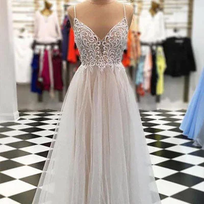 Elegant Spaghetti Strap Floor Length Tulle Lace Prom/Evening Dresses With Beads.PDY0247 Elegant Spaghetti Strap Floor Length Tulle Lace Prom/Evening Dresses With Beads.PDY0247