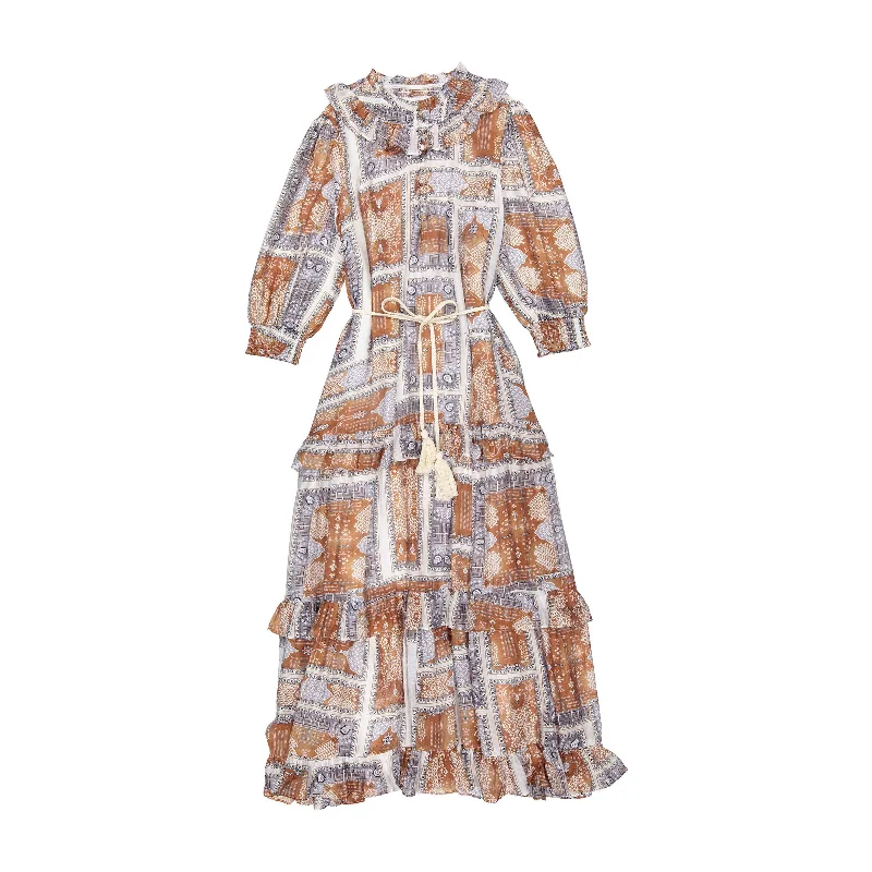 Ava and Lu Brown Printed Rope Dress