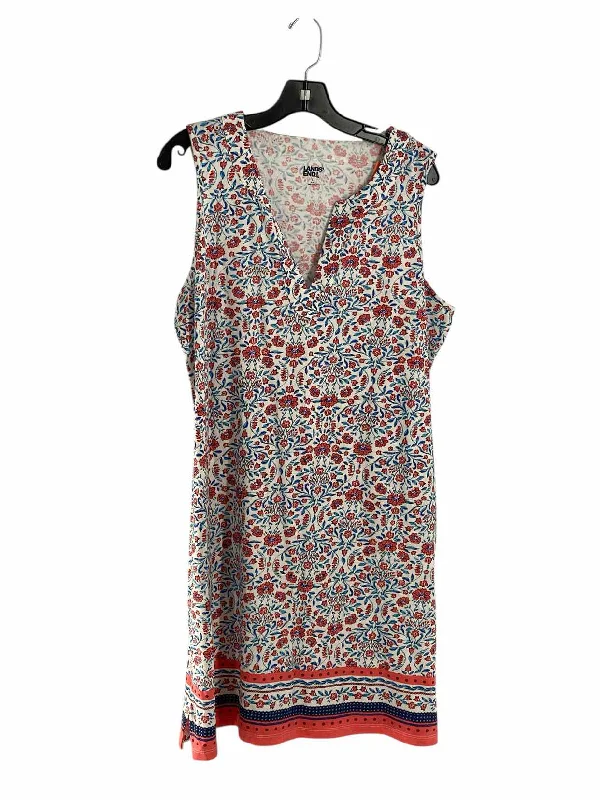 Lands End Size L White blue/orange Floral 100% cotton Dress