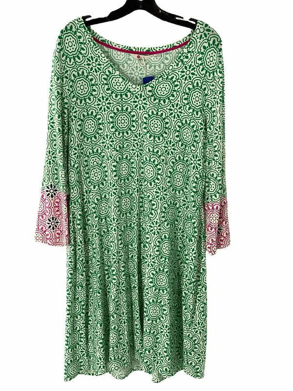 boden Size 14L Green White Print Dress