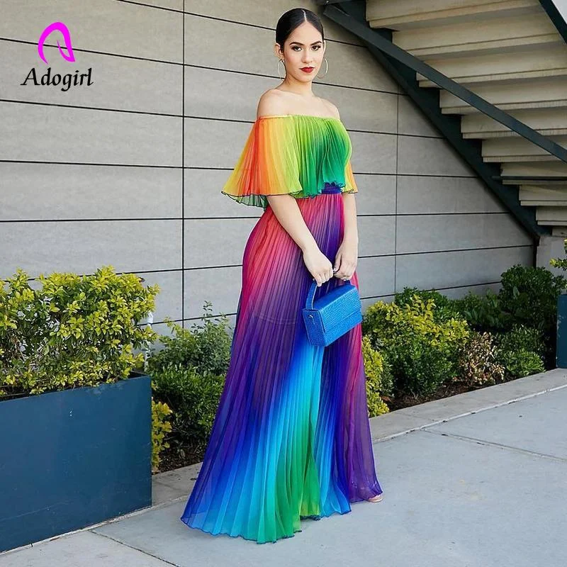 Off Shoulder Rainbow Color Dress