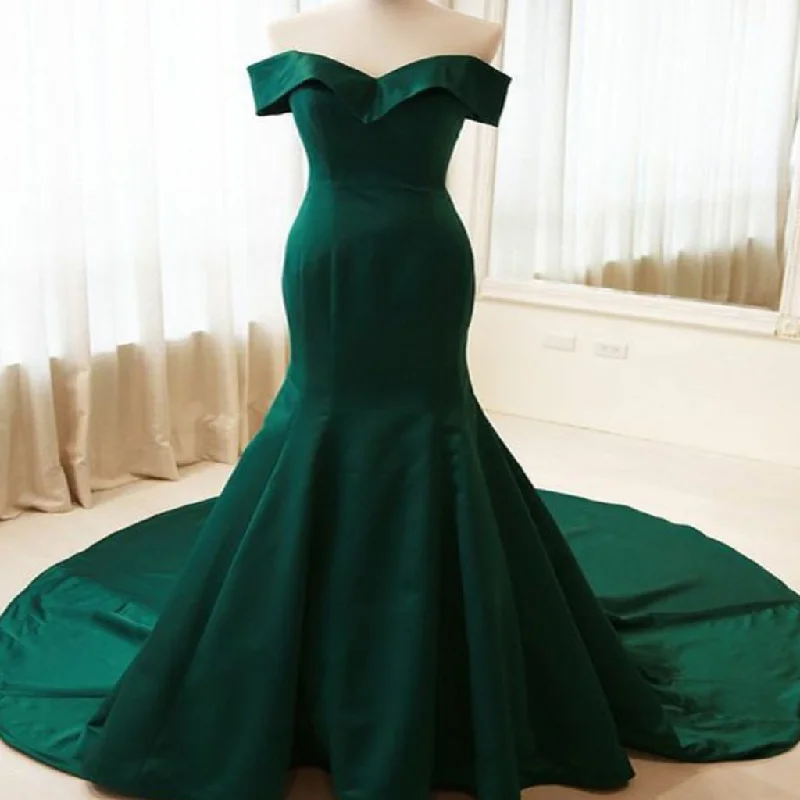 Simple Mermaid Off Shoulder Long Dark Green Satin Formal/Evening Dress With Sweep Train,PDY0202 Simple Mermaid Off Shoulder Long Dark Green Satin Formal/Evening Dress With Sweep Train,PDY0202