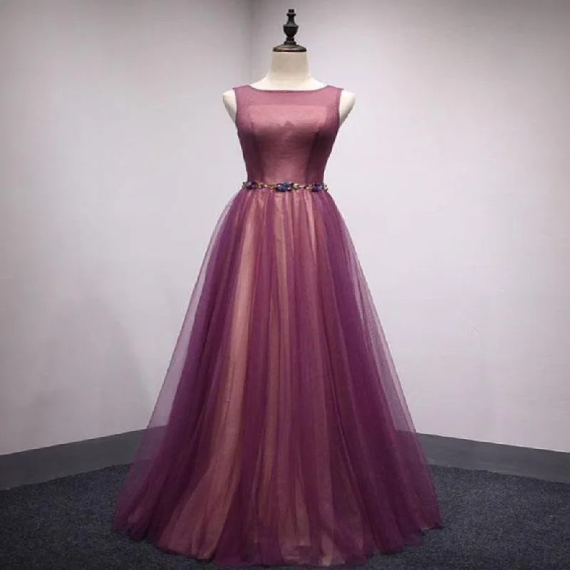 Spring Open Back Long Tulle A-Line Formal Prom Dress With Belt,Evening Dresses,PDY0189 Spring Open Back Long Tulle A-Line Formal Prom Dress With Belt,Evening Dresses,PDY0189