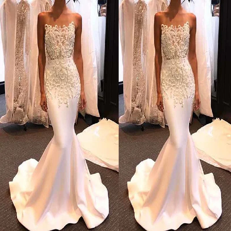Luxurious Mermaid Strapless White Long Prom Dress With Lace Beading, Party Evening Gowns . PDY0196 Luxurious Mermaid Strapless White Long Prom Dress With Lace Beading, Party Evening Gowns . PDY0196