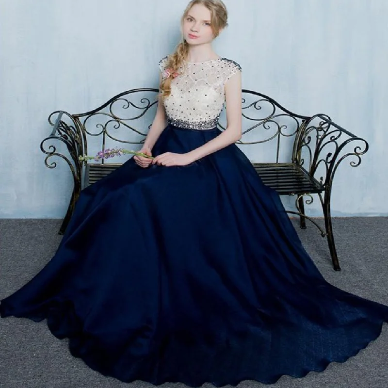 A line Prom Dresses, Blue Prom Dresses, Long Prom Dresses With Beaded/Beading Cap Sleeve Bateau ,PDY0307 A line Prom Dresses, Blue Prom Dresses, Long Prom Dresses With Beaded/Beading Cap Sleeve Bateau ,PDY0307