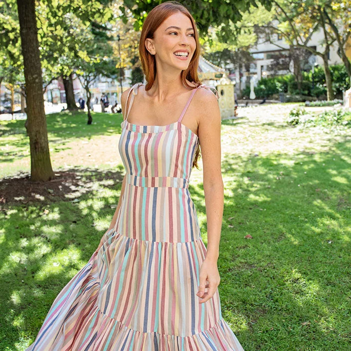 Pink Chicken Multi Vintage Stripe Womens Marilyn Dress
