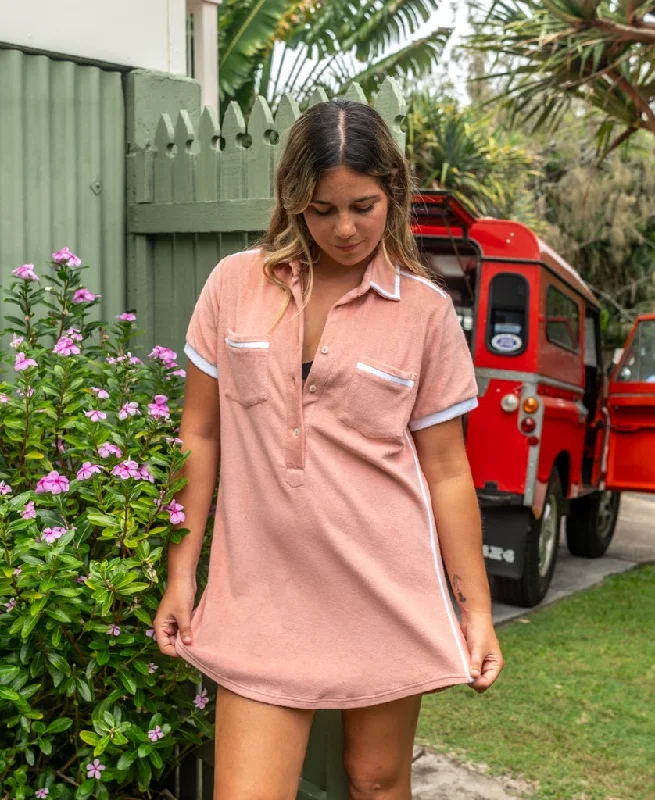 Bella Terry Dress | Coral/White