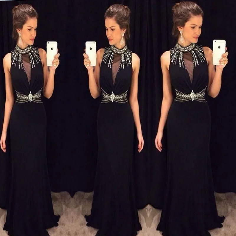 Black Mermaid High Neck Sleeveless Beading Chiffon Formal Gowns ,Sexy Party Cocktail Dress ,PDY0302 Black Mermaid High Neck Sleeveless Beading Chiffon Formal Gowns ,Sexy Party Cocktail Dress ,PDY0302