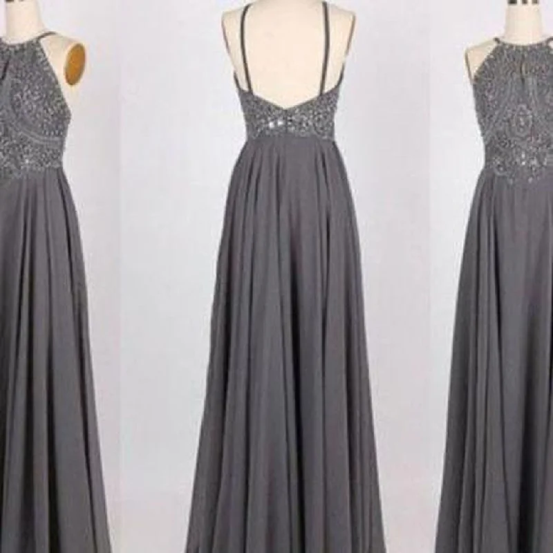 Hot Selling A-Line Prom Dress,Halter Gray Backless Prom Gown,Long Beading Prom Dress,Gray Evening Dress , PDY0180 Hot Selling A-Line Prom Dress,Halter Gray Backless Prom Gown,Long Beading Prom Dress,Gray Evening Dress , PDY0180