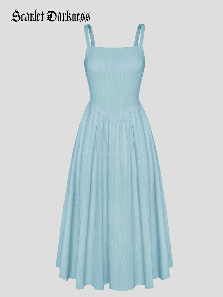 Women Renaissance Cotton Sling Dress with Elastic