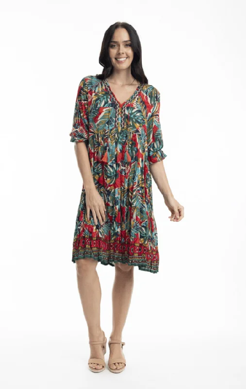 ORIENTIQUE RIO V-NECK RAYON 1/2 SLEEVE DRESS