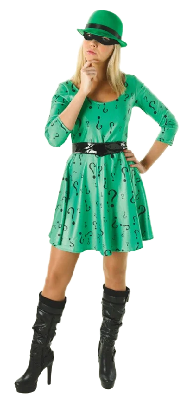 Ladies Classic Riddler Fancy Dress Batman Comic Villain Halloween Costume