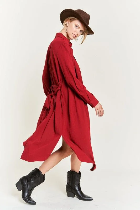 Jade By Jane Solid Button Down Belted Long Dress