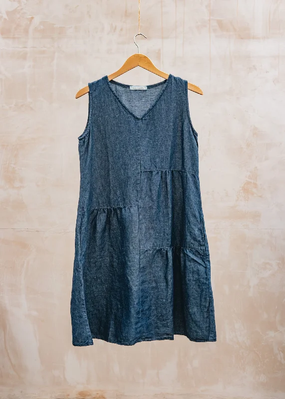 Denim Flax Patch Dress in Laundered