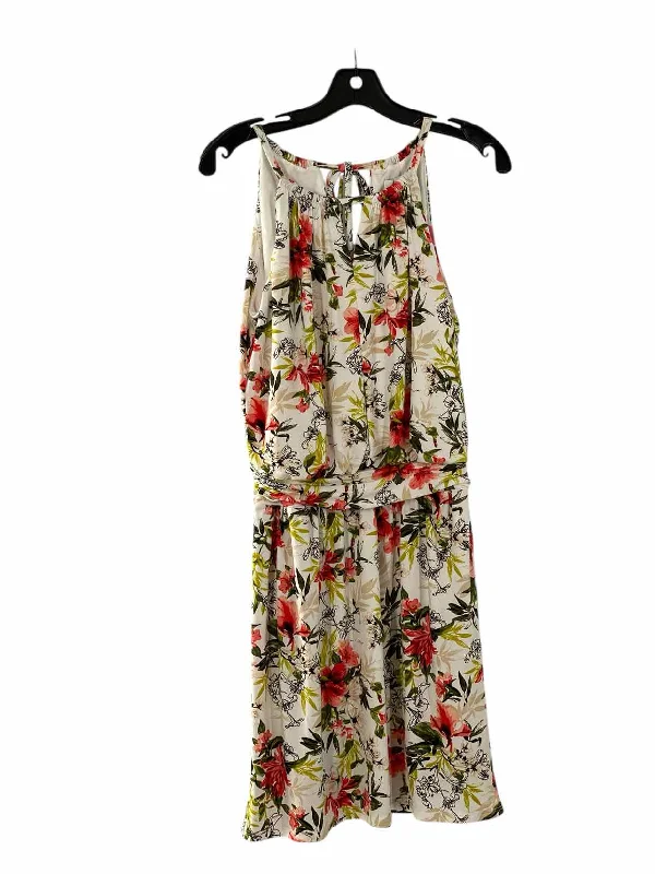 White House Black Market Size XS White Green/Pink Floral Dress