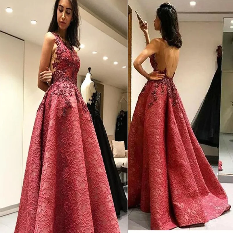 Modest A-Line Sexy Sleeveless Backless Lace Formal Evening Dresses, Appliques Prom Dress ,PDY0177 Modest A-Line Sexy Sleeveless Backless Lace Formal Evening Dresses, Appliques Prom Dress ,PDY0177