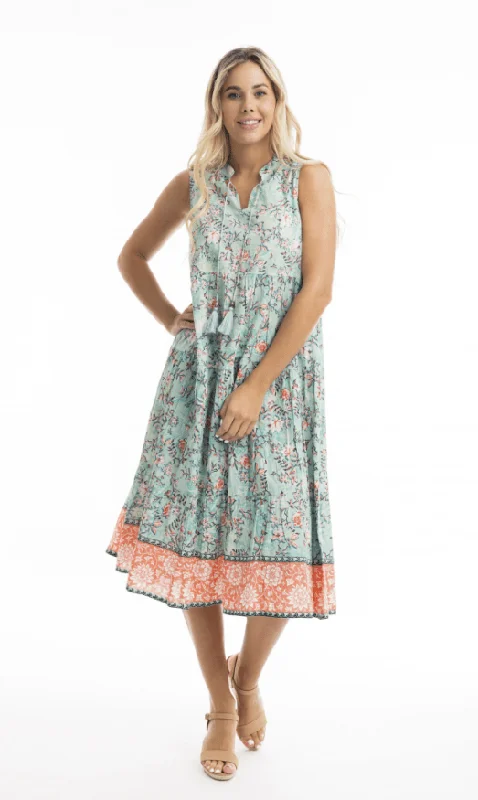 ORIENTIQUE COTTON SLEEVELESS BOHO DRESS