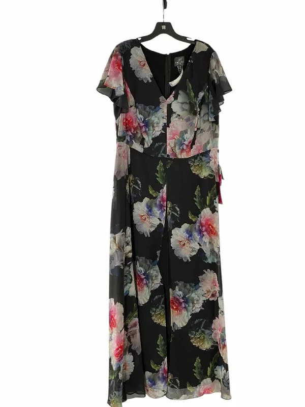 Adriana Papell Size 14W Black multi color Floral Dress