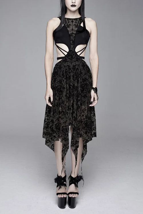 Black Semilucent Queen Cross Flocking Printed Sleeveless Sexy Mesh Gothic Womens Dress Black Semilucent Queen Cross Flocking Printed Sleeveless Sexy Mesh Gothic Womens Dress
