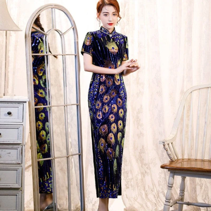Sequins Chinese prom dress, Sequins Chinese evening Cheongsam