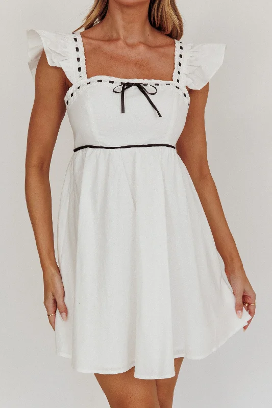 Angels Harp Babydoll Mini Dress White Modern Satin Mini Dress
