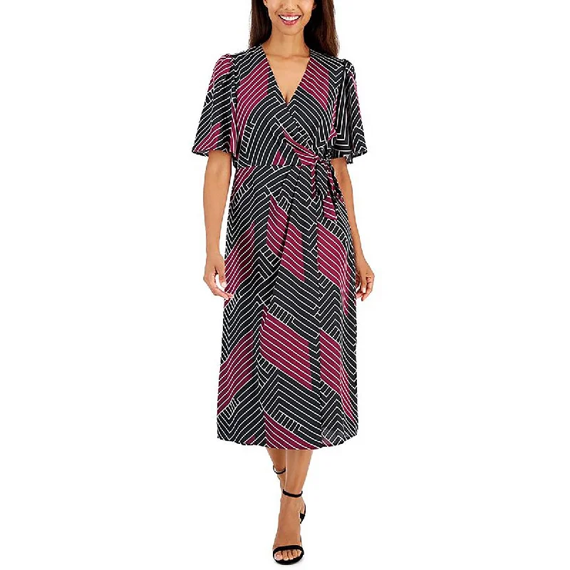 Anne Klein Womens Printed Midi Wrap Dress Comfortable Wrap Dress for Travel