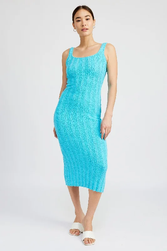 Aqua Wide Rib Knit Midi Dress Comfortable Adjustable Strap Midi Dress
