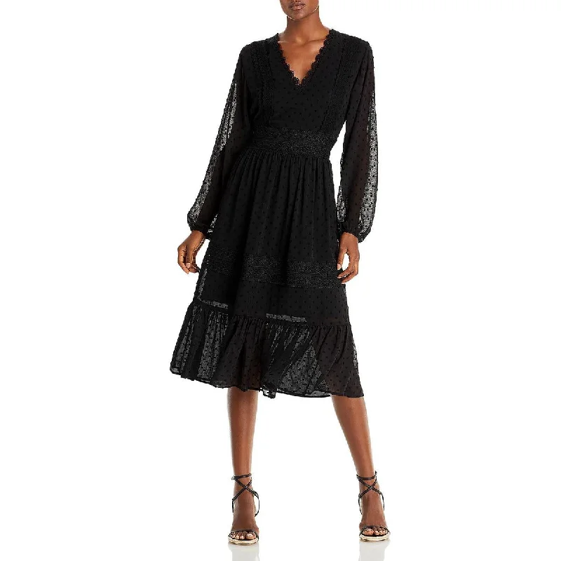 Aqua Womens Applique Cotton Midi Dress Stylish Long Sleeve Floral Midi Dress