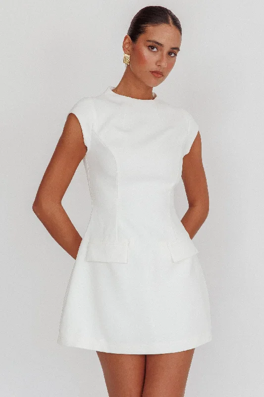 Aristos Cap Sleeve Mini Dress White Fashionable Lace Mini Dress