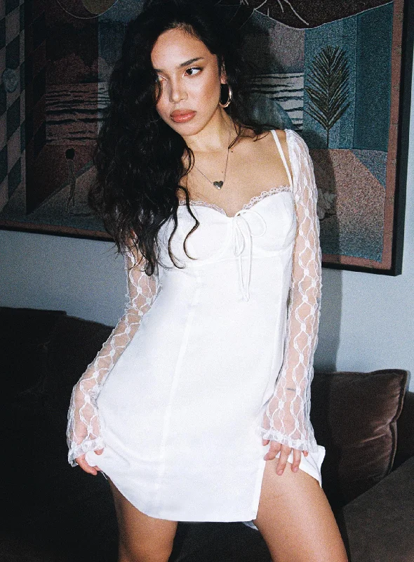 Ashwood Lace Sleeve Mini Dress White Petite Elegant Tulle Mini Dress