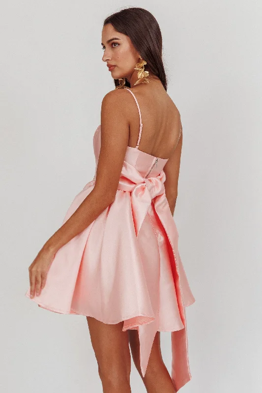 Athens Flared Bow Mini Dress Blush Fashionable Boho-Chic Mini Dress