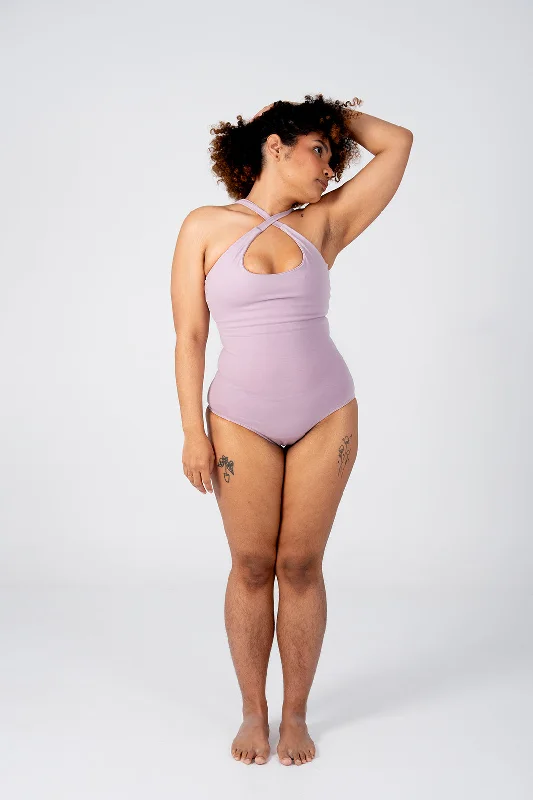 Beela Bodysuit In Violet Ice Comfortable Bodysuit with Deep V