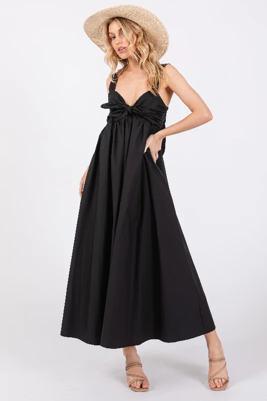 Black Front Tie Sleeveless Midi Dress Trendy Boho Midi Dress