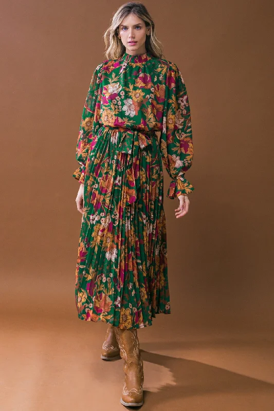 Dark Green Floral Textured Midi Dress Cozy T-shirt Midi Dress